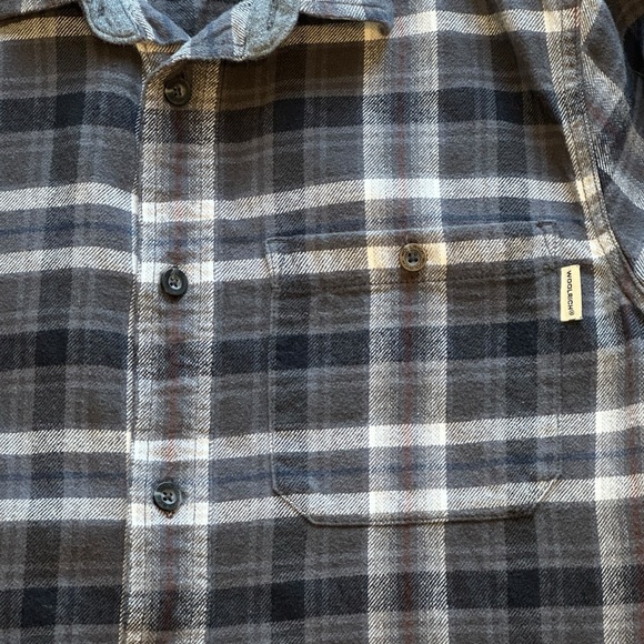 Woolrich Button Down Flannel Shirt Grey/Black/White Plaid Check Men’s Small - Picture 3 of 5